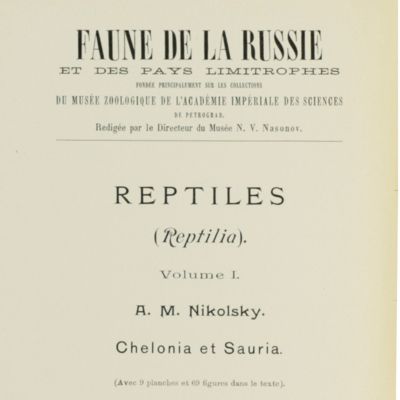 image for Faune de la Russie et des pays limitrophes fondée principalement sur les collections du Musée Zoologique de l'Académie Impériale des Sciences de Petrograd. Reptiles (Reptilia). Volumes I-II. [Complete].