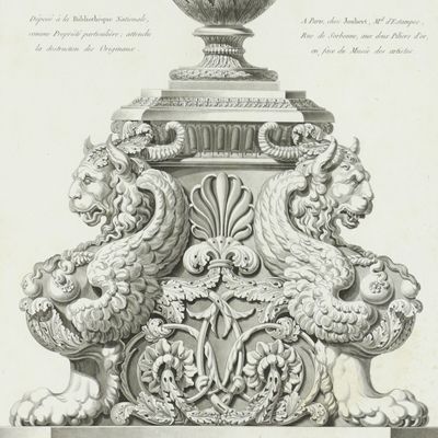 Deux candélabres composés par Raphael Sanzio d'Urbin, et Michel-Ange Buonaroti; d'après le concours ouvert entr'eux, par les Papes Jules II et Léon X, environ l'an 1518. Dédiés au citoyen Chaptal, Ministre de l'Intérieur, membre de l'Institut national de France.