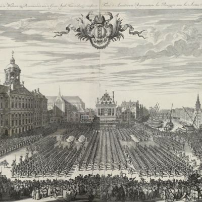 image for Amsterdamse kermis vertonende de Burgery in de Wapenen sig presenteerende aan de Groot Agtb. Heer en Burgemeesteren - Foire d'Amsterdam represantens les Burgois sous les Armes saluans nos Seigneur les Burgermeesters.