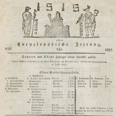 Cuviers und Okens Zoologie neben einander gestellt. Okens Tabellen entworfen in der Abtey Kreuzlingen am Bodensee 1812, Cuviers im Nationalmuseum zu Paris 1816.