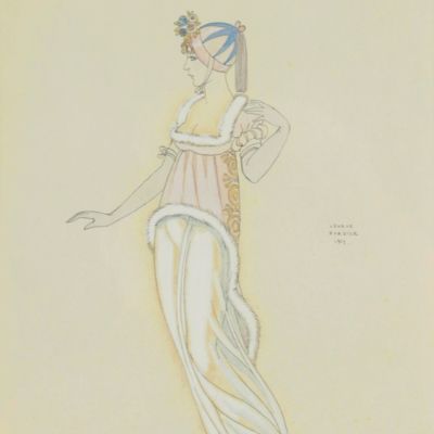Model wearing haute couture [Original drawing].