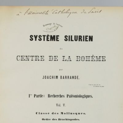 Systême Silurien du Centre de la Bohême. Première partie: recherches paléontologiques. Continuation éditée par le Musée Bohême. Vol. V. Classe des mollusques, ordre des brachiopodes. Trois chapitres de texte et planches.