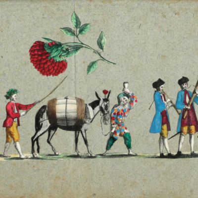 image for 18th-century scrapbook with cut-out illustrations by Engelbrecht and/or other publishers.
