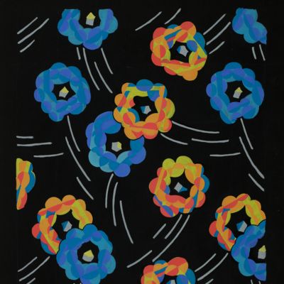 Original Art Deco design for wallpaper and/or textiles. ["Blue Poppies"]