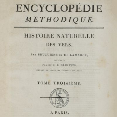 Encyclopedie Methodique. Histoire naturelle des vers. Tome premier. Tome troisième. [Texts].
